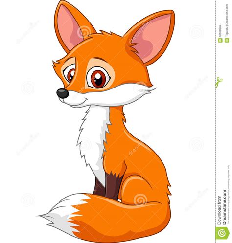 Cartoon Funny Fox Sitting Isolated On White Background