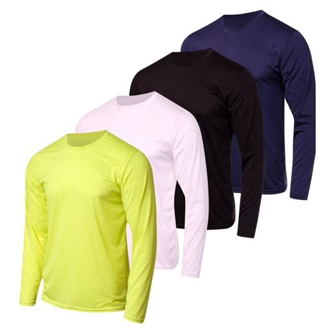 4 Pack Mens Dry Fit Moisture Wicking Performance Long Sleeve T Shirt
