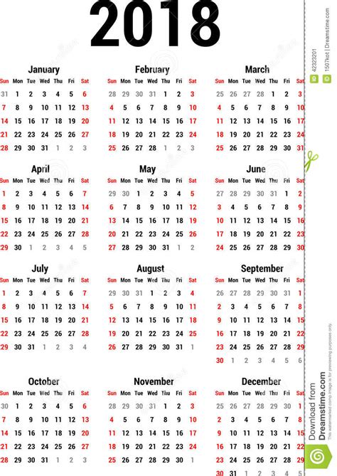 Calendar 2018 Stock Vector Image 42323201