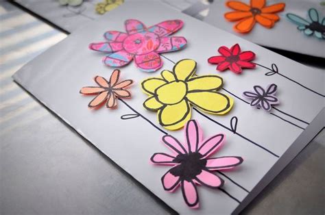 Paper Scraps Flower Cards Crafts Flower Cards Crafts For Kids