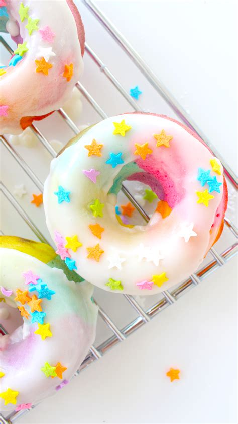Rainbow Doughnuts Recipe Doughnut Recipe Rainbow Treats Rainbow Donut