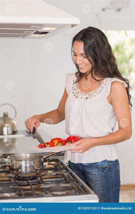 Beautiful Brunette Cooking Stock Image Image Of Eating 53051153
