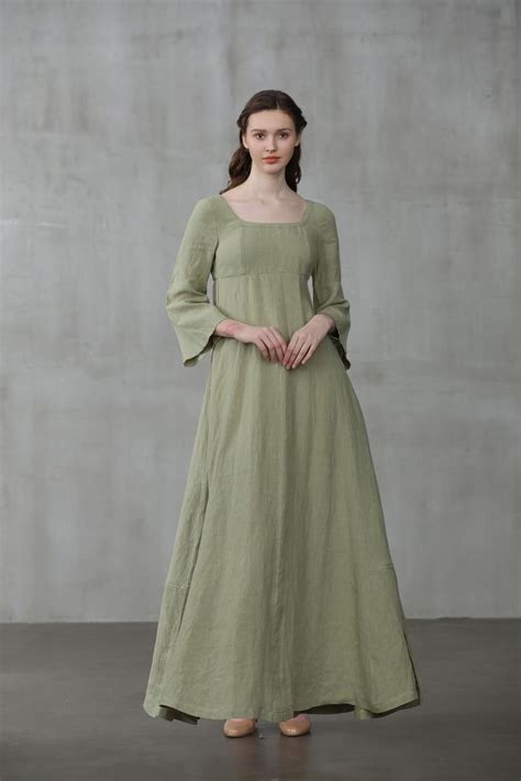 Medieval Dress Linen Dress Maxi Linen Dress Puff Sleeve Etsy