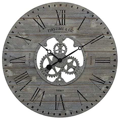 Firstime And Co® Gray Shiplap Gears Farmhouse Wall Clock American