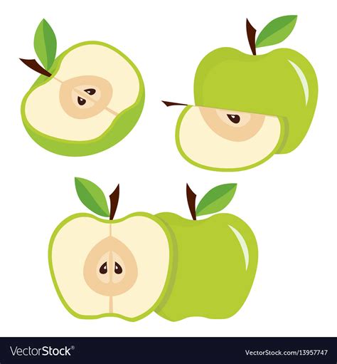 Set Green Apples With Leaves Royalty Free Vector Image