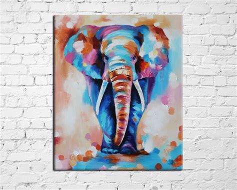 Colorful Elephant Painting Modern Multicolor Animals Art Oil Etsy