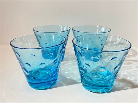 Vintage Hazel Atlas Turquoise Blue Glass Capri Dots Set Of Etsy