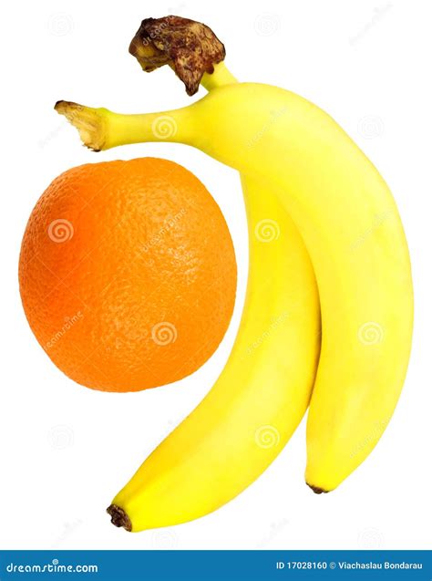 Two Bananas And Orange Stock Photo Image Of Food Dieting 17028160