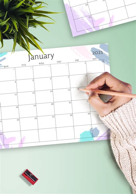 Download Printable Simple Colored Monthly Calendar Pdf
