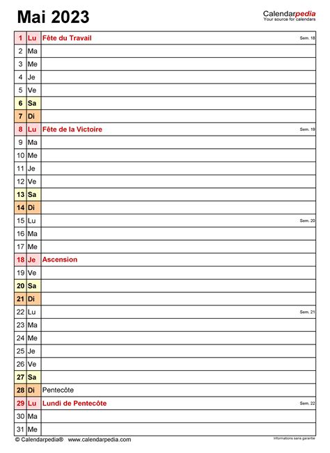 Calendrier Mai 2023 Excel Word Et Pdf Calendarpedia Images