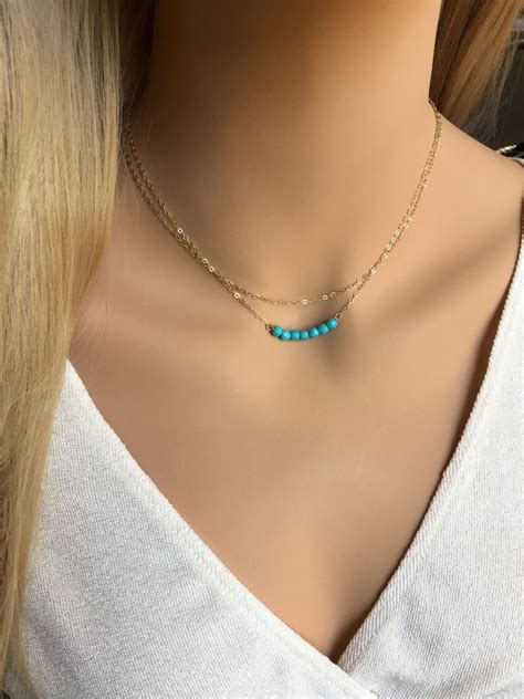 Turquoise Choker Layered Choker Necklace Minimalist Gold Etsy