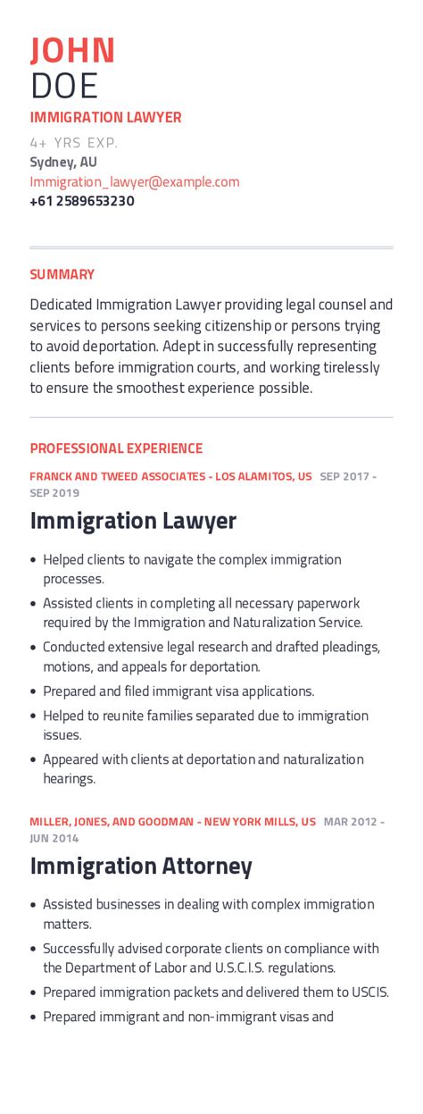 Opulentus guides for australian immigration, australian pr, australia skillselect, work visas, visit visa and student visas. Immigration Lawyer Resume Example With Content Sample | CraftmyCV