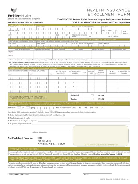 Emblemhealth Health Insurance Enrollment Form 2011 2021 Fill And Sign