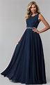 Chiffon Long Formal Dress with Beaded-Lace Applique