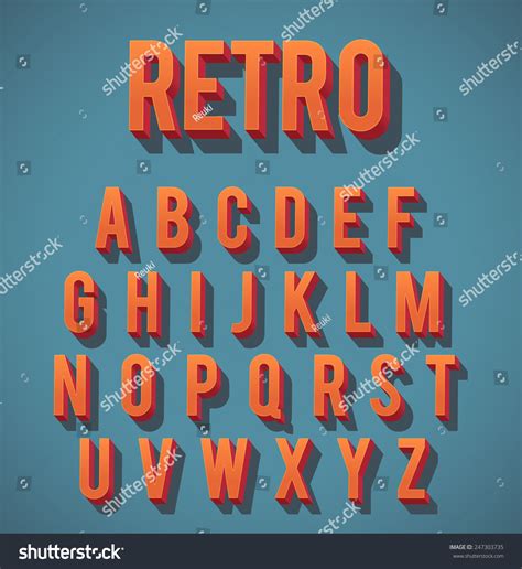Retro 3d Alphabet Set Royalty Free Stock Vector 247303735