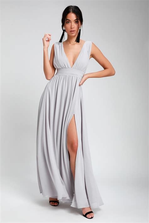 Grey Dress Maxi Dress Sleeveless Dress V Neck Dress Lulus