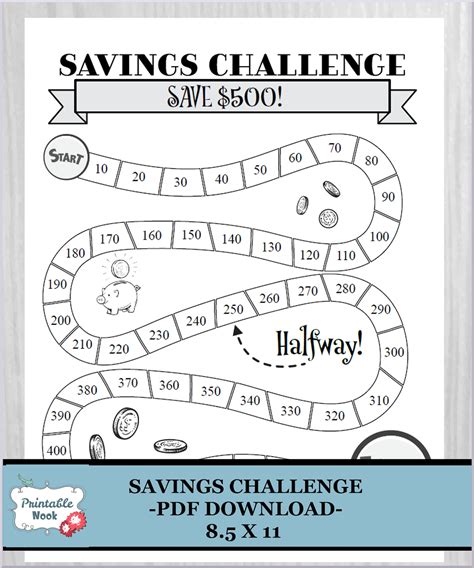 Savings Tracker Money Challenge Save 500 Dollars Goal Etsy