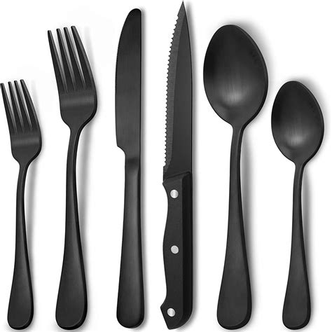 Piece Matte Black Silverware Set For By Hiware Stainless Steel Flatware Set With Steak