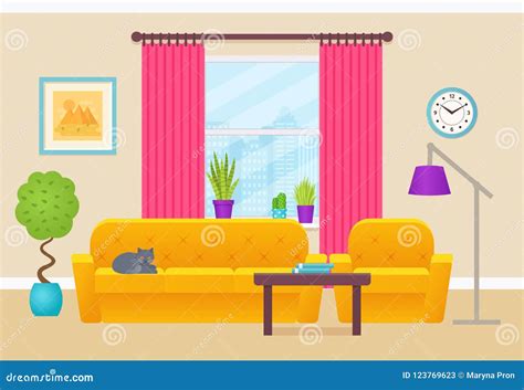 Living Room Interior Vector Illustration Flat Design Stock Vector