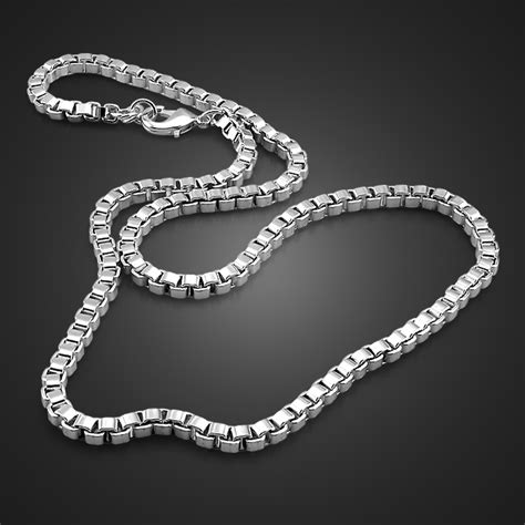 Classic Really 100 925 Sterling Silver Box Chain Necklace Fashion Men
