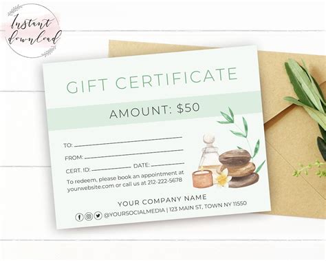Printable Massage Gift Certificate Template Editable Spa Gift Certificate Template Massage