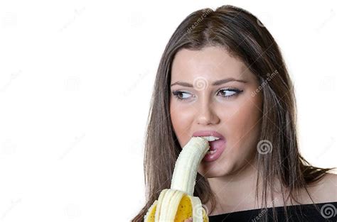 Cute Brunette Lady Eating A Peeled Banana Stock Image Image Of Healthcare Bite 67014117
