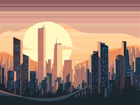 Сity Sunrise Landscape City Landscape Landscape Illustration