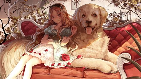 Anime Girl With Dog 4k 147 Wallpaper Pc Desktop