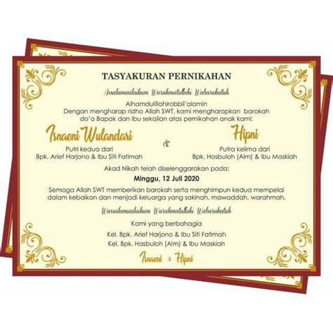 Contoh Undangan Pernikahan Untuk Kotak Nasi Siap Pakai TRIPROFIK COM