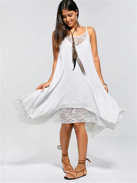 41 Off 2021 Chiffon Handkerchief Slip Dress With Lace Trim In White