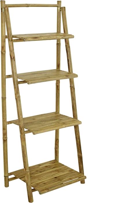 4 Tier Folding Wooden Wall Ladder Steps Shelf Library Book Plant Shelf