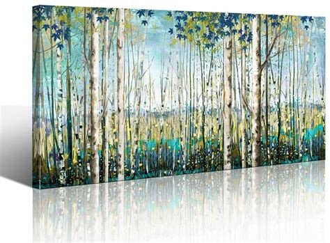 Pogusmavi Green View White Birch Forest Canvas Painting Wall Art Decor