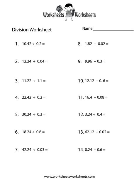 Decimal Division Worksheet Free Printable Educational