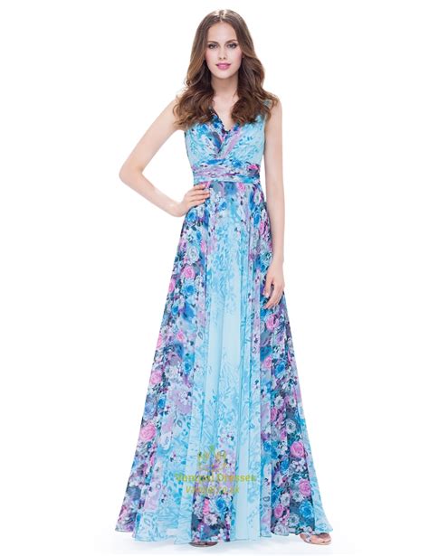 Women S V Neck Floral Print Ruched Empire Waist Chiffon Maxi Dress Vampal Dresses