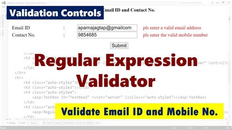 Validation Controls In ASP NET Regular Expression Validator