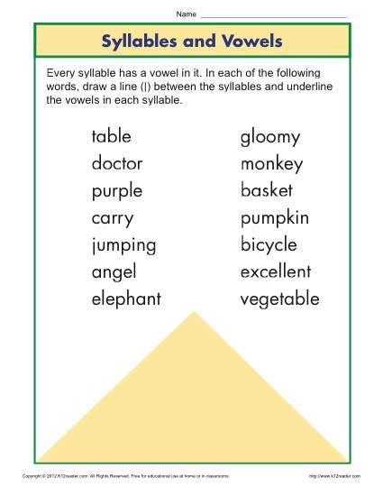Syllable And Vowel Worksheet Phonics Worksheets