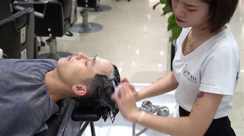 Beautiful Vietnamese Girl And Relaxing Service Reflexology Clean Shampoo Massage Head Massage