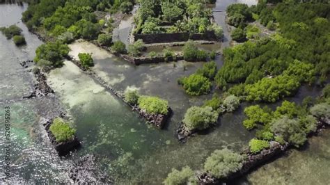 Aerial Footage Of Nan Madol Prehistoric Ruined Stone City Built Of