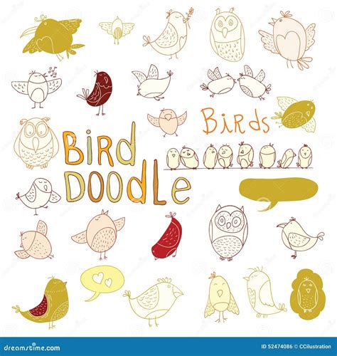 Bird Doodle Set Vector Illustration Stock Vector Illustration Of