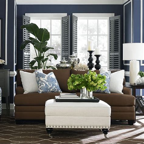 Bringing the colors of your walls and window treatments into the rest of the space is a smart step in good decor. Navy brown white grey living room | Decor | Pinterest ...