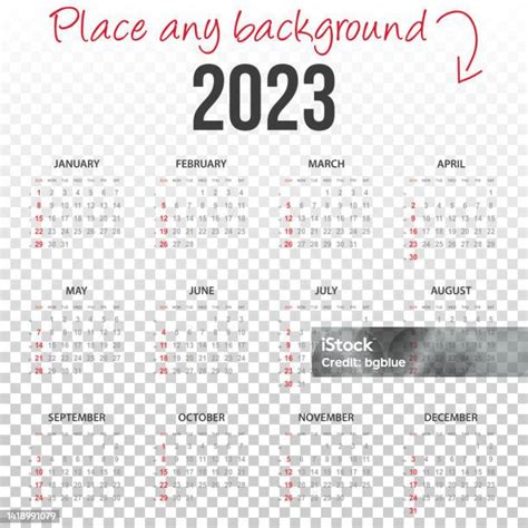 Calendar 2023 With Blank Backgorund Stock Illustration Download Image