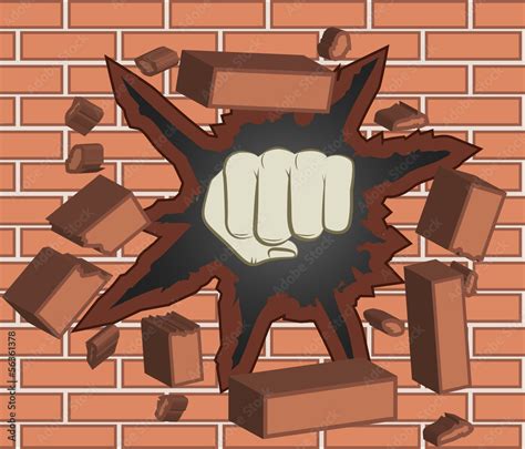 Fist Breaking Through Brick Wall Stock Vector Adobe Stock