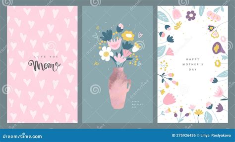 Set Of Vector Greeting Cards For Mother S Dayvector Illustration Stock