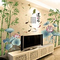 中國風3d立體電視背景牆貼畫客廳牆壁貼紙山水畫牆面裝飾牆紙自粘