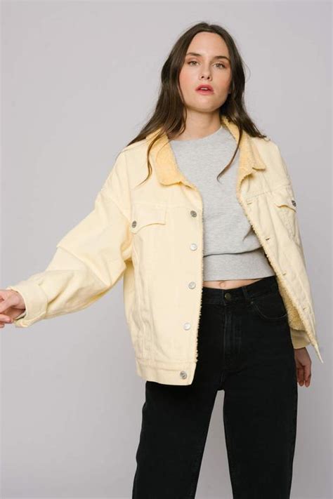 oversized shearling denim jacket woman color yellow size s m the shearline