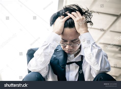Portraits Asian Businessman Stressed Work Anxiety Stock Photo