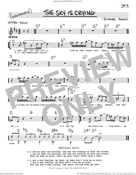 the sky is crying sheet music real book with lyrics pdf