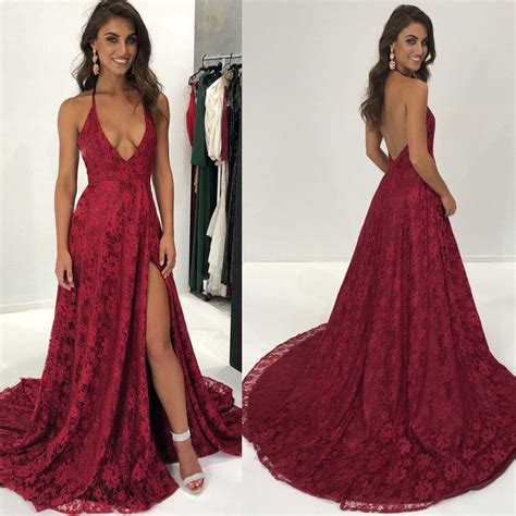 sexy halter lace dark red prom dresses 2018 women formal wear custom m siaoryne