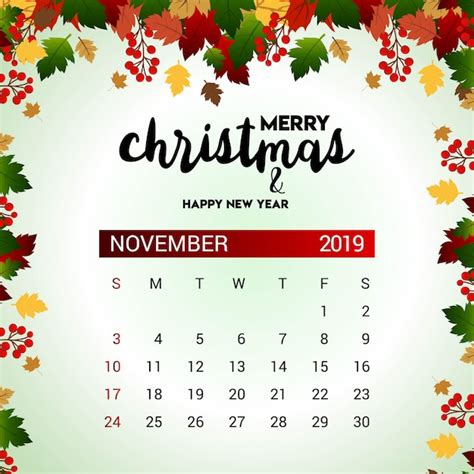 Plantilla De Diseño De Calendario De Noviembre De 2019 De La Decoración