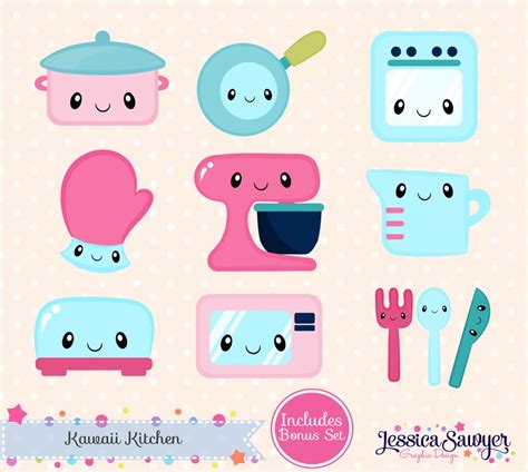 Instant Download Kawaii Kitchen Clipart And Vectors For Etsy